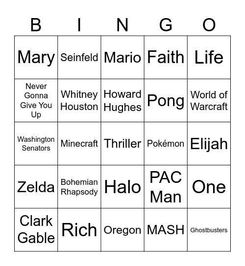 Trivia Bingo Card