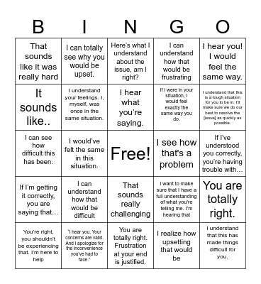 Empathy Bingo Card