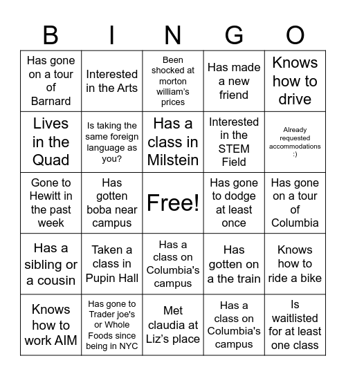 BINGO Mixer Bingo Card