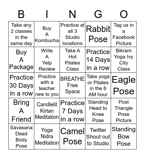 30-Day Challenge Bingo Card