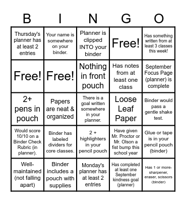 Organization Bingo Card