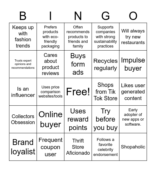 Consumer Behavior BINGO Card