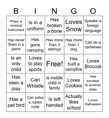 Icebreaker Bingo Card