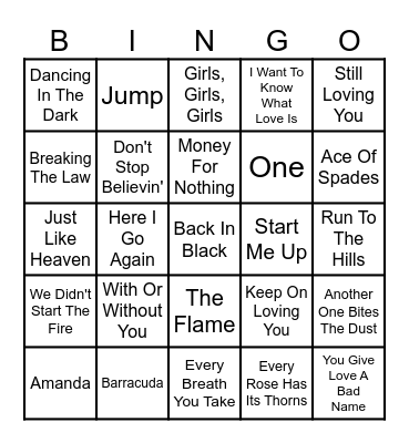 80's Rock Bingo Card
