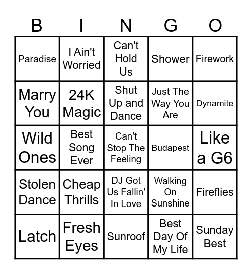 Up-Beat(s) Bingo Card