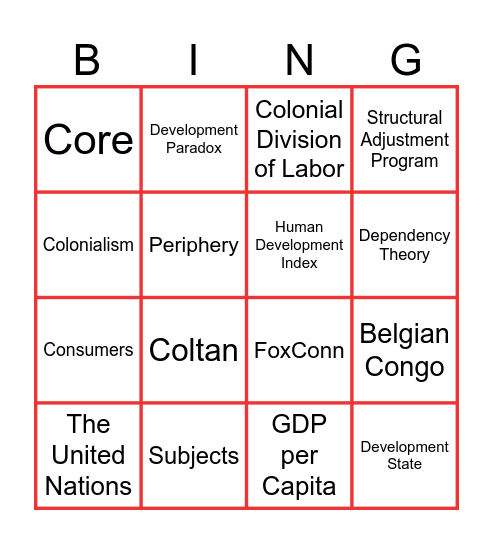 Development Bingo Card