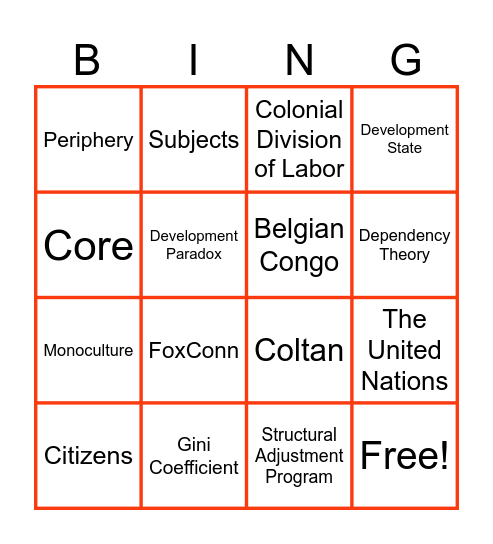 Development Bingo Card