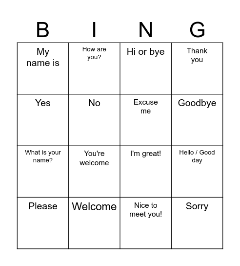 French Basics Bingo Card