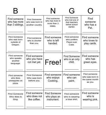 Find Someone Who Bingo Card