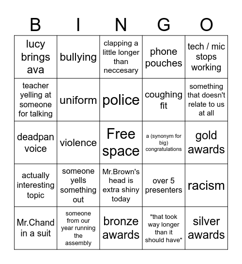 ASSEMBLY Bingo Card