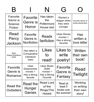 Comp Lit Club Bingo Card