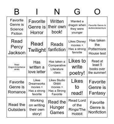 Comp Lit Club Bingo Card