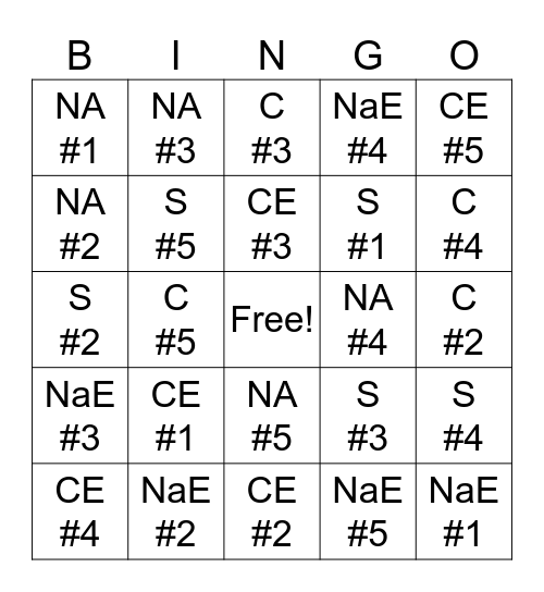 Period #1 Bingo ( 1491 - 1607 ) Bingo Card