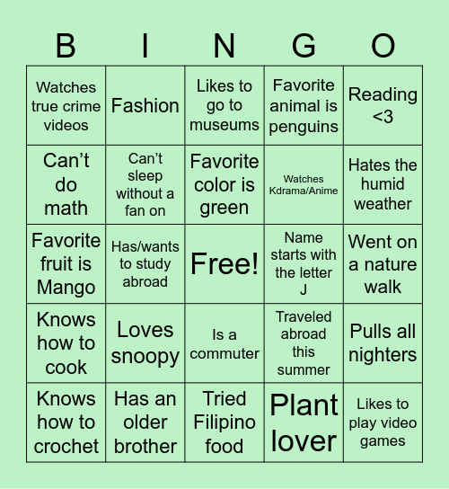 Untitled Bingo Card