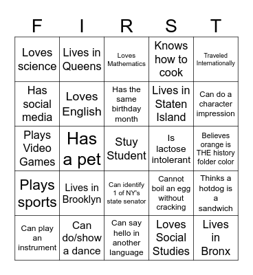 First Day Back Bingo Card