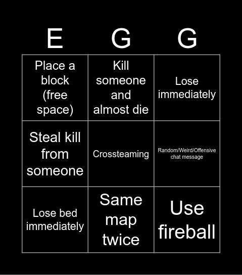 Bedwars Bingo Card