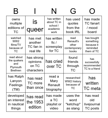 TC fan bingo Card