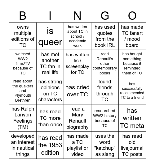 TC fan bingo Card