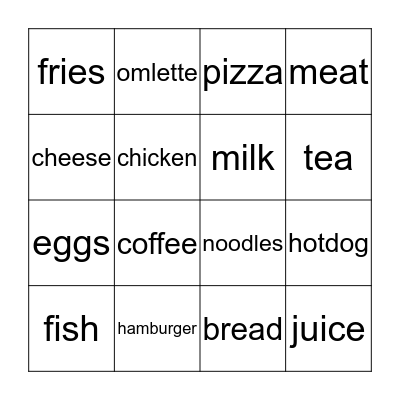 Food Bingo Card