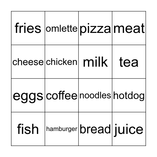 Food Bingo Card