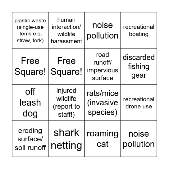 Coastal Bingo Card