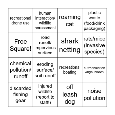 Coastal Bingo Card