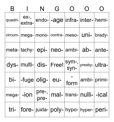 Medical Terminology Bingo Card