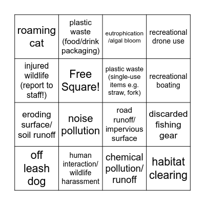 Coastal Bingo Card