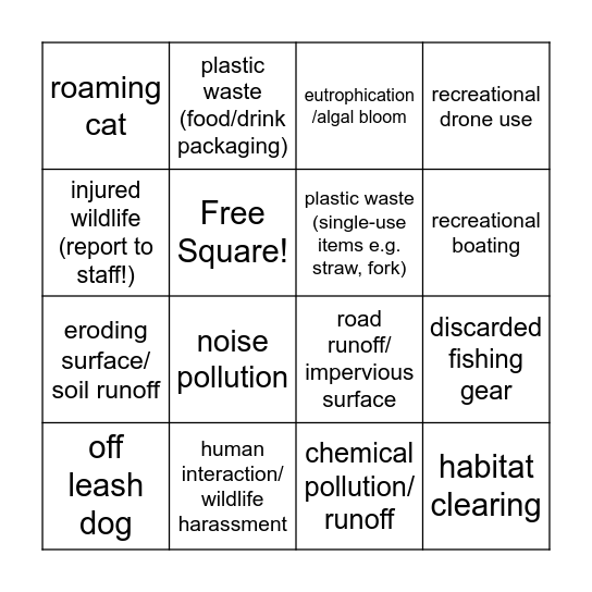 Coastal Bingo Card