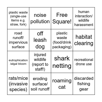 Coastal Bingo Card