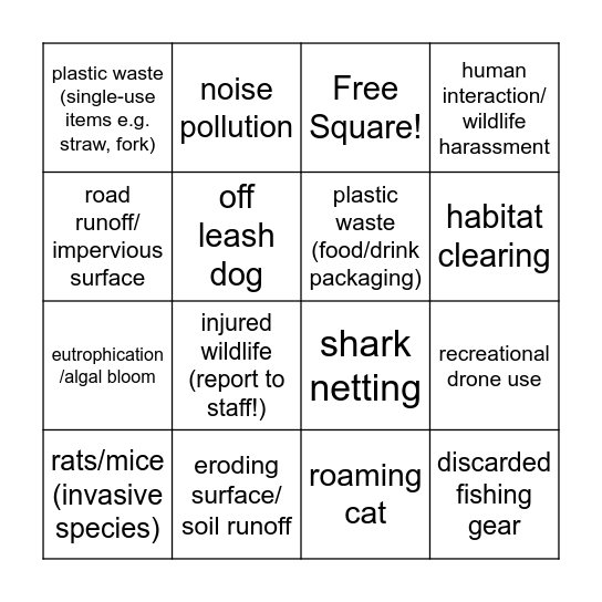 Coastal Bingo Card