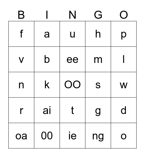 Phonic Bingo Card