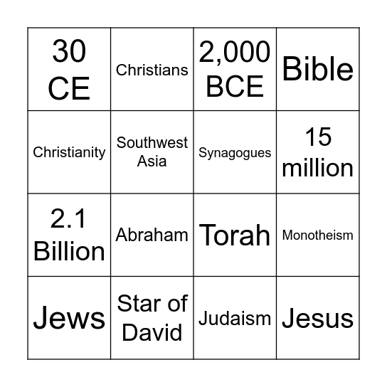 Religions of Europe Bingo Card
