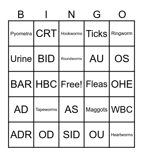 Vet Bingo Card