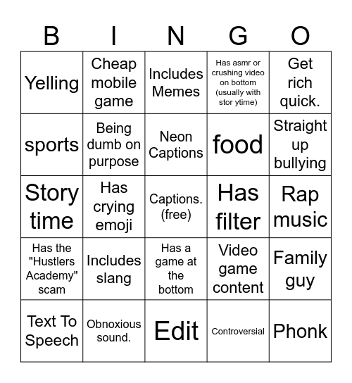 tiktok videos Bingo Card