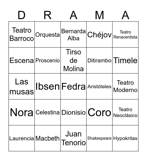 Bingo de Teatro Bingo Card
