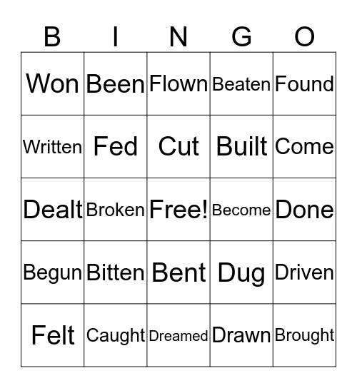 Past Perfect Bingo Card
