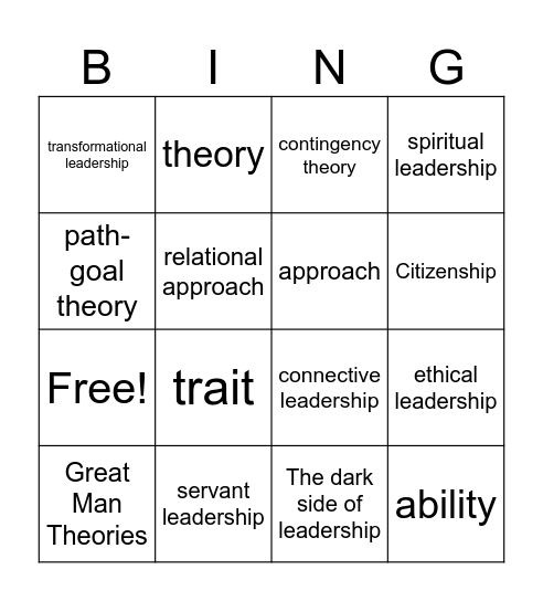 Leadership is... Bingo Card
