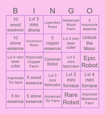 Space Industry Simulator Bingo Card