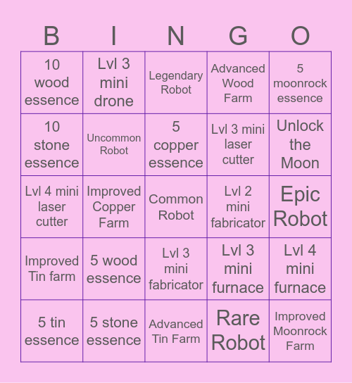 Space Industry Simulator Bingo Card