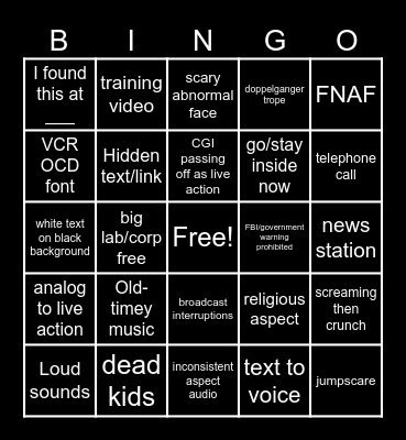 Goose boose ARG/HORROR/DITIGAL HORROR BINGO Card