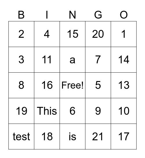 Untitled Bingo Card