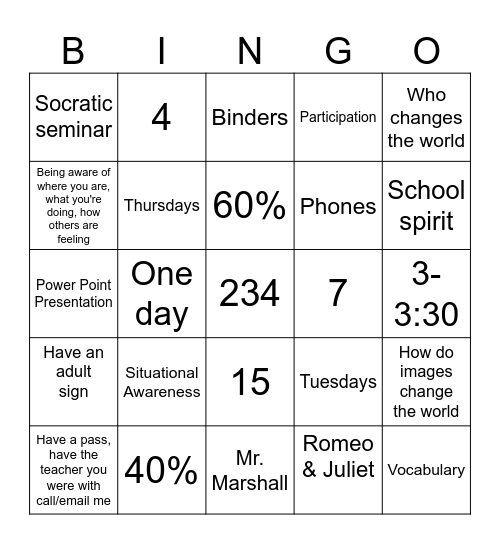 Untitled Bingo Card