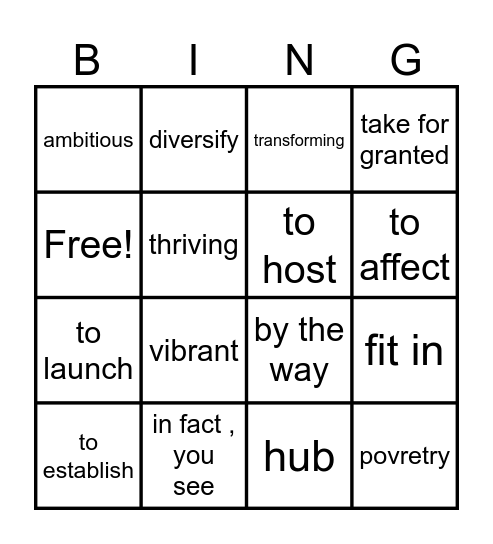 vocabulary Bingo Card