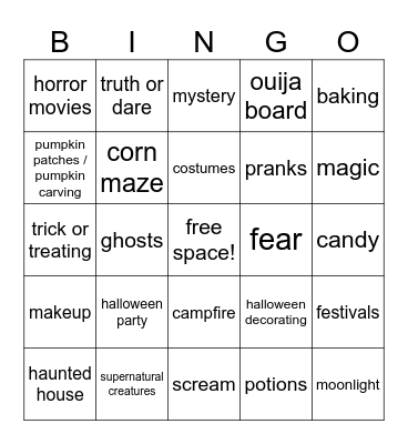 halloween Bingo Card