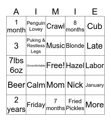 Baby Time Bingo Card