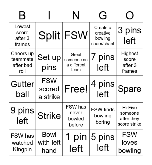 Bowling Bingo Card