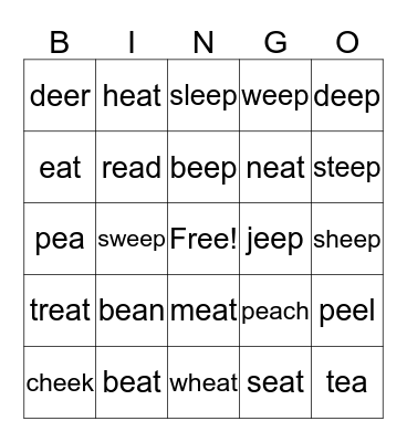 Long e Bingo Card