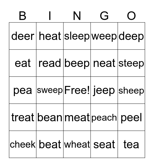Long e Bingo Card