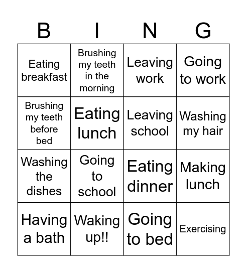 Routine bingo!! Bingo Card